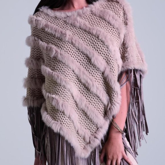 ALBERTO MAKALI Fur Poncho w/ Fringe Purple! S/M - Picture 1 of 8